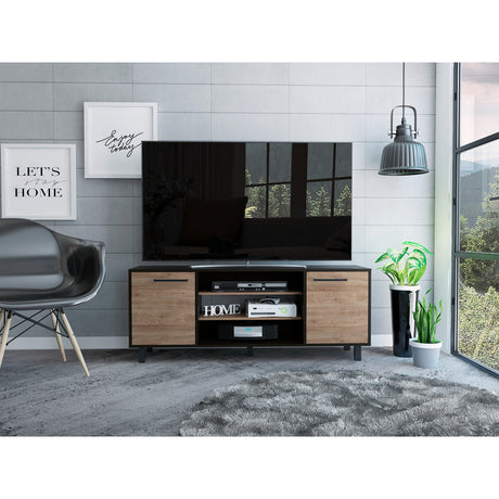 Rack de TV Kaia Wengue y Miel 155.5x61.2cm Para TV Hasta 65 Pulgadas con Dos Cajones y con Patas - Muebles para TV | Bylmo