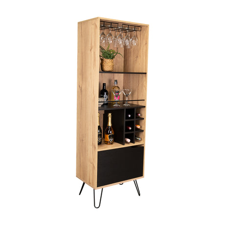 Bar Audra Duna y Wengue 59.7x180cm con Cuatro Compartimientos con Seis Portacopas y con Seis Portabotellas - Bares | Bylmo