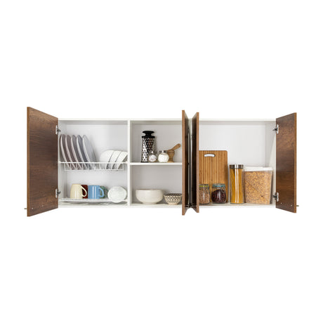 Mueble Superior de Cocina Blanco y Caramelo 150x60cm con Un Entrepaño y con Cuatro Puertas - Cocinas | Bylmo