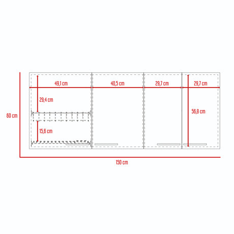 Mueble Superior de Cocina Blanco y Wengue 150x60cm con Un Entrepaño y con Cuatro Puertas - Cocinas | Bylmo