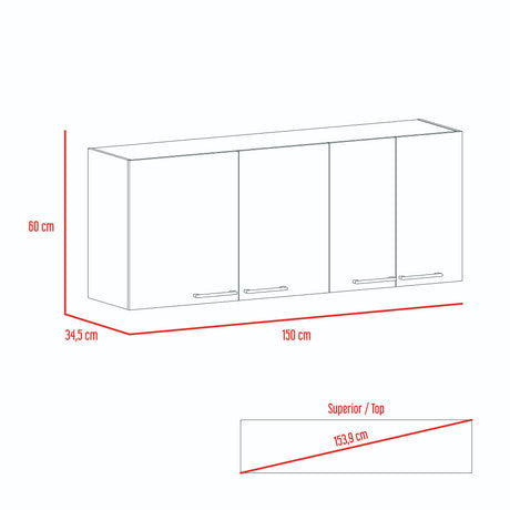 Mueble Superior de Cocina Blanco y Wengue 150x60cm con Un Entrepaño y con Cuatro Puertas - Cocinas | Bylmo