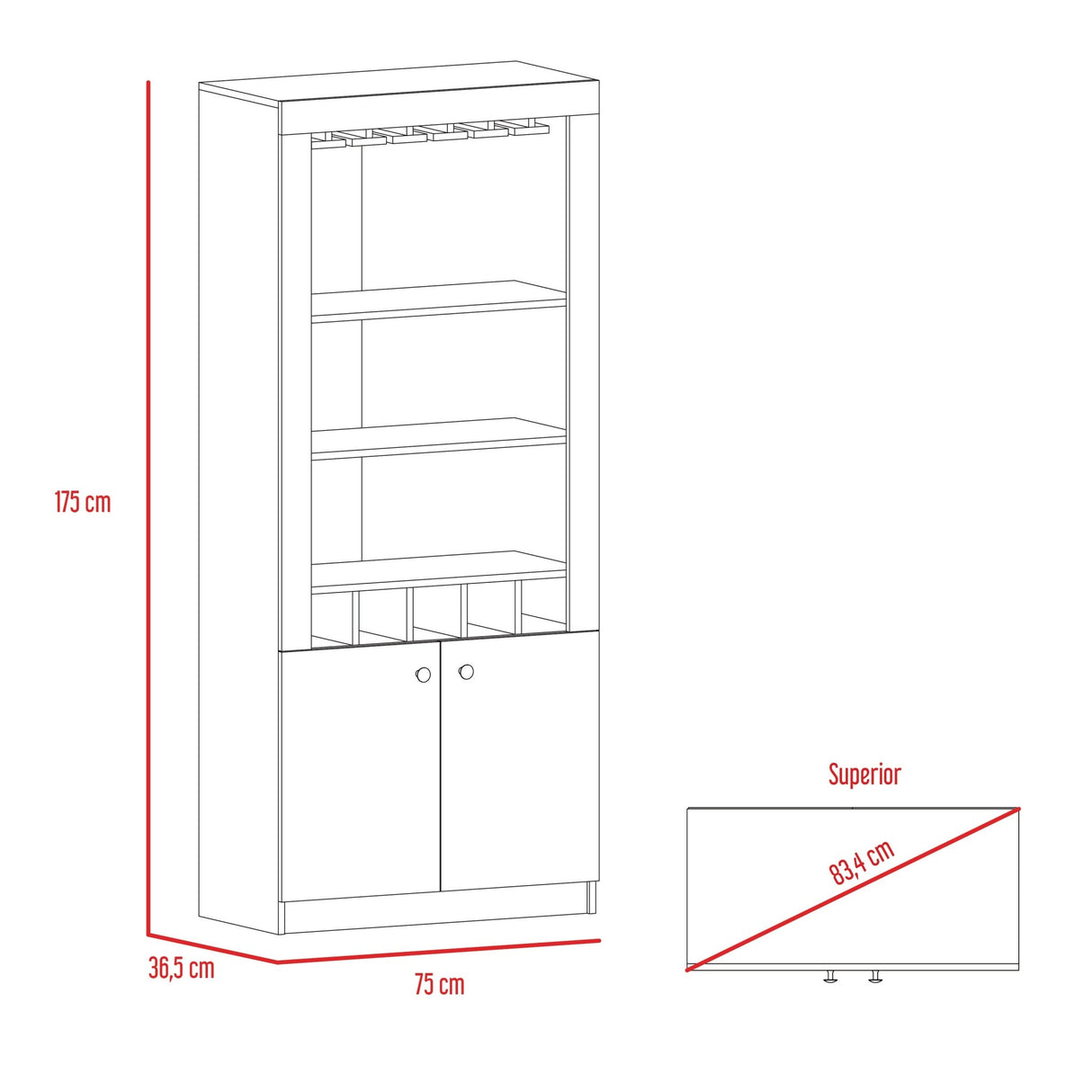 Bar Bellagio Wengue 75x175cm con Un Cajón y con Cinco Portabotellas - Bares | Bylmo