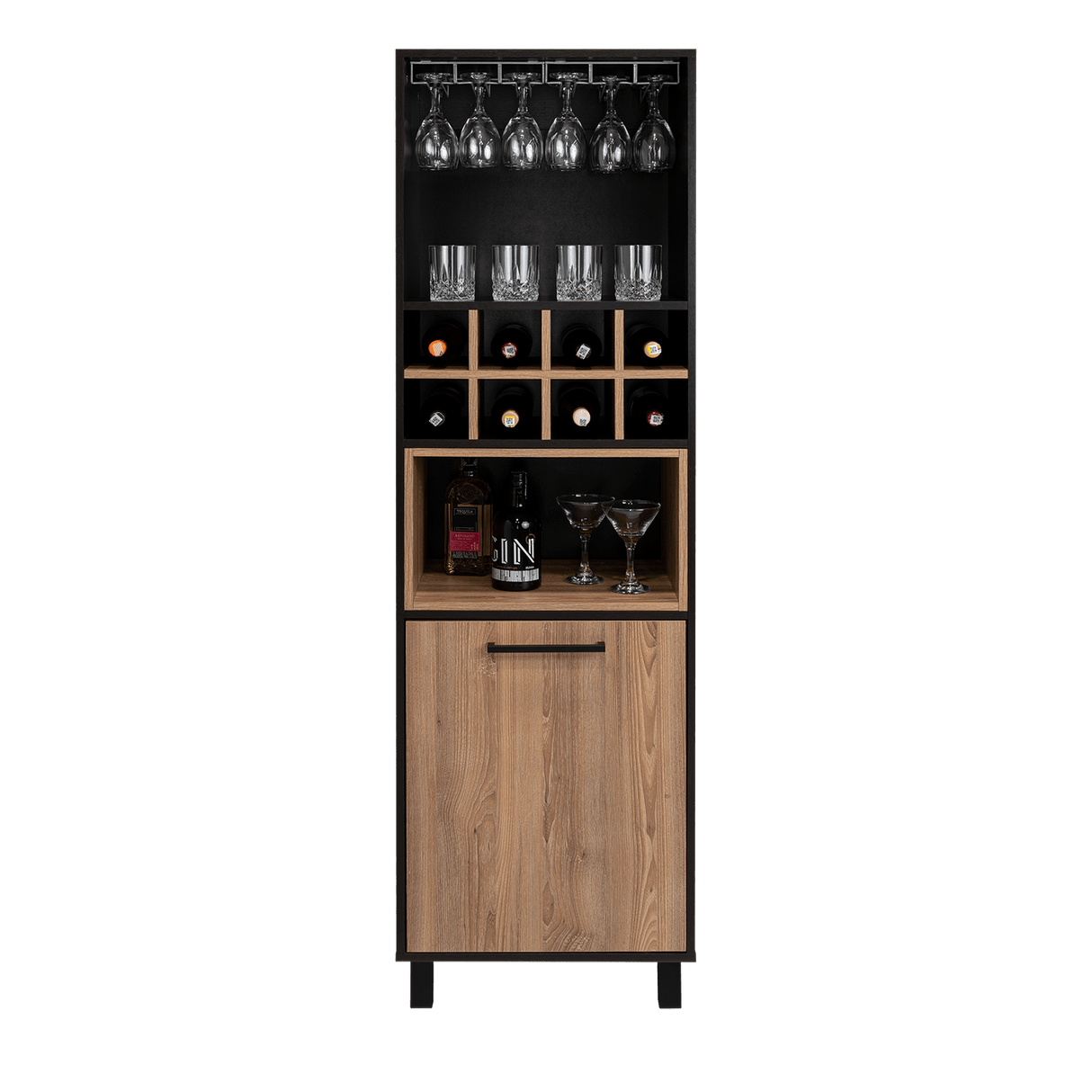 Bar Kaia Wengue y Miel 53x180cm con Un Cajón y con Ocho Portabotellas - Bares | Bylmo