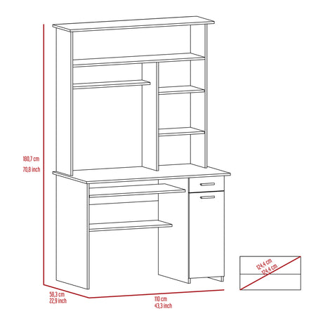 Centro de Computo Minka Bardolino 110 cm con Cajón, Puerta y Entrepaños - Escritorios y Archivadores | Bylmo