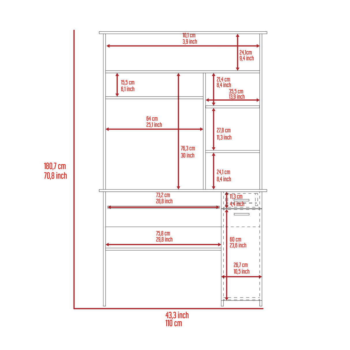 Centro de Computo Minka Bardolino 110 cm con Cajón, Puerta y Entrepaños - Escritorios y Archivadores | Bylmo
