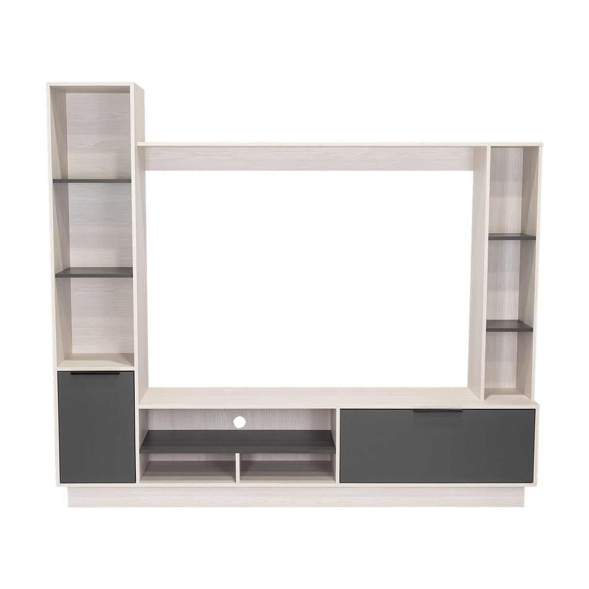 Centro de Entretenimiento Marsella Niebla 202x176.8cm para TV Hasta 60 Pulgadas con Ranuras para Cables y con Once Compartimientos - Muebles para TV | Bylmo