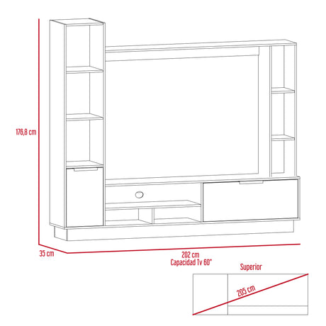 Centro de Entretenimiento Marsella Niebla 202x176.8cm para TV Hasta 60 Pulgadas con Ranuras para Cables y con Once Compartimientos - Muebles para TV | Bylmo