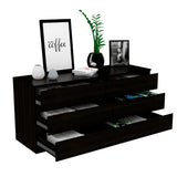 Cómoda Asteria Wengue 153.6x71.8cm de Tres Hileras con Seis Cajones y Agarre Invisible - CAJONERAS Y COMODAS | Bylmo
