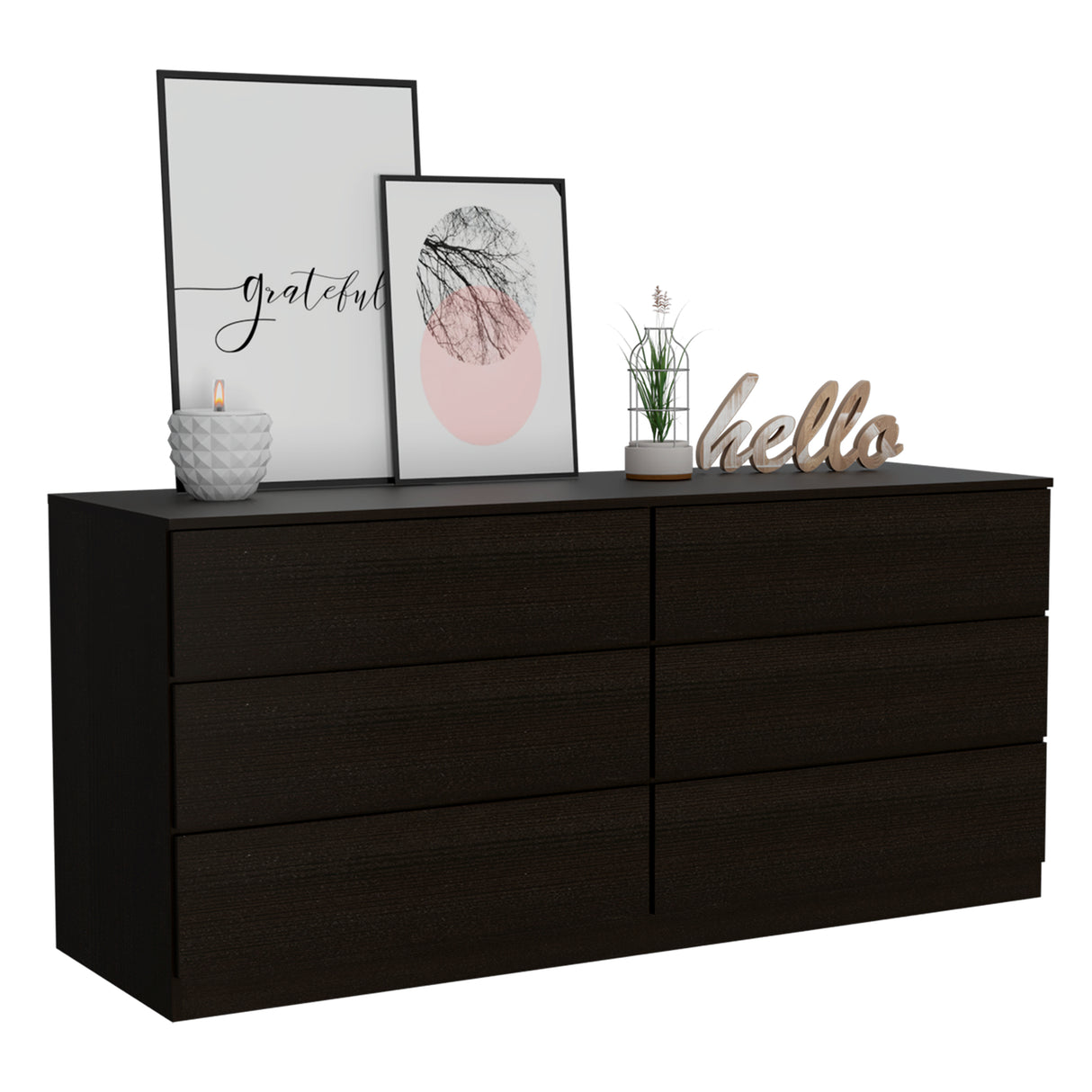Cómoda Asteria Wengue 153.6x71.8cm de Tres Hileras con Seis Cajones y Agarre Invisible - CAJONERAS Y COMODAS | Bylmo