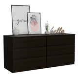 Cómoda Asteria Wengue 153.6x71.8cm de Tres Hileras con Seis Cajones y Agarre Invisible - CAJONERAS Y COMODAS | Bylmo