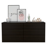 Cómoda Asteria Wengue 153.6x71.8cm de Tres Hileras con Seis Cajones y Agarre Invisible - CAJONERAS Y COMODAS | Bylmo