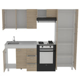 Cocina Ferreti Blanco y Rovere 100x86.5cm con Mesón de Acero Inoxidable Lado Izquierdo y sin Estufa - COCINAS | Bylmo