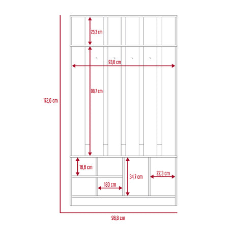 Mueble Recibidor Beijing Coñac 96.8x172.6cm con Seis Compartimientos y Cuatro Perchos - Repisas y Percheros | Bylmo
