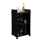 Bar Dukat Wengue 55x89cm con Dos Compartimientos con Seis Portabotellas y con Ruedas - BARES | Bylmo