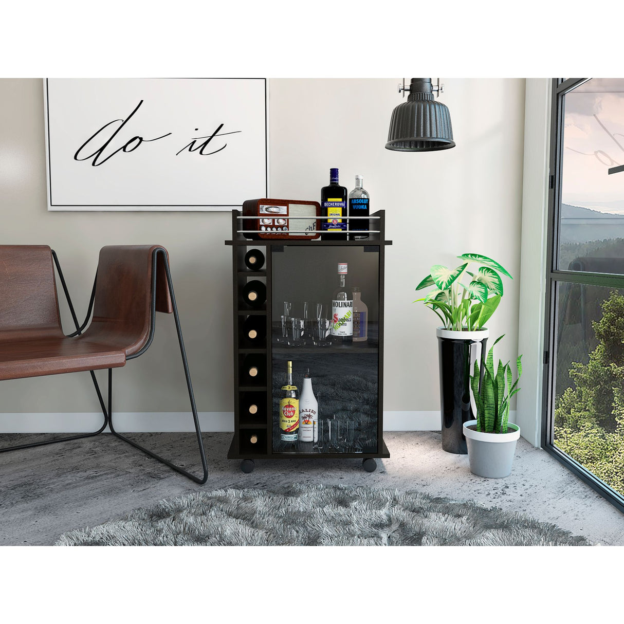 Bar Dukat Wengue 55x89cm con Dos Compartimientos con Seis Portabotellas y con Ruedas - BARES | Bylmo