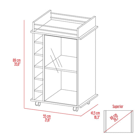 Bar Dukat Wengue 55x89cm con Dos Compartimientos con Seis Portabotellas y con Ruedas - BARES | Bylmo