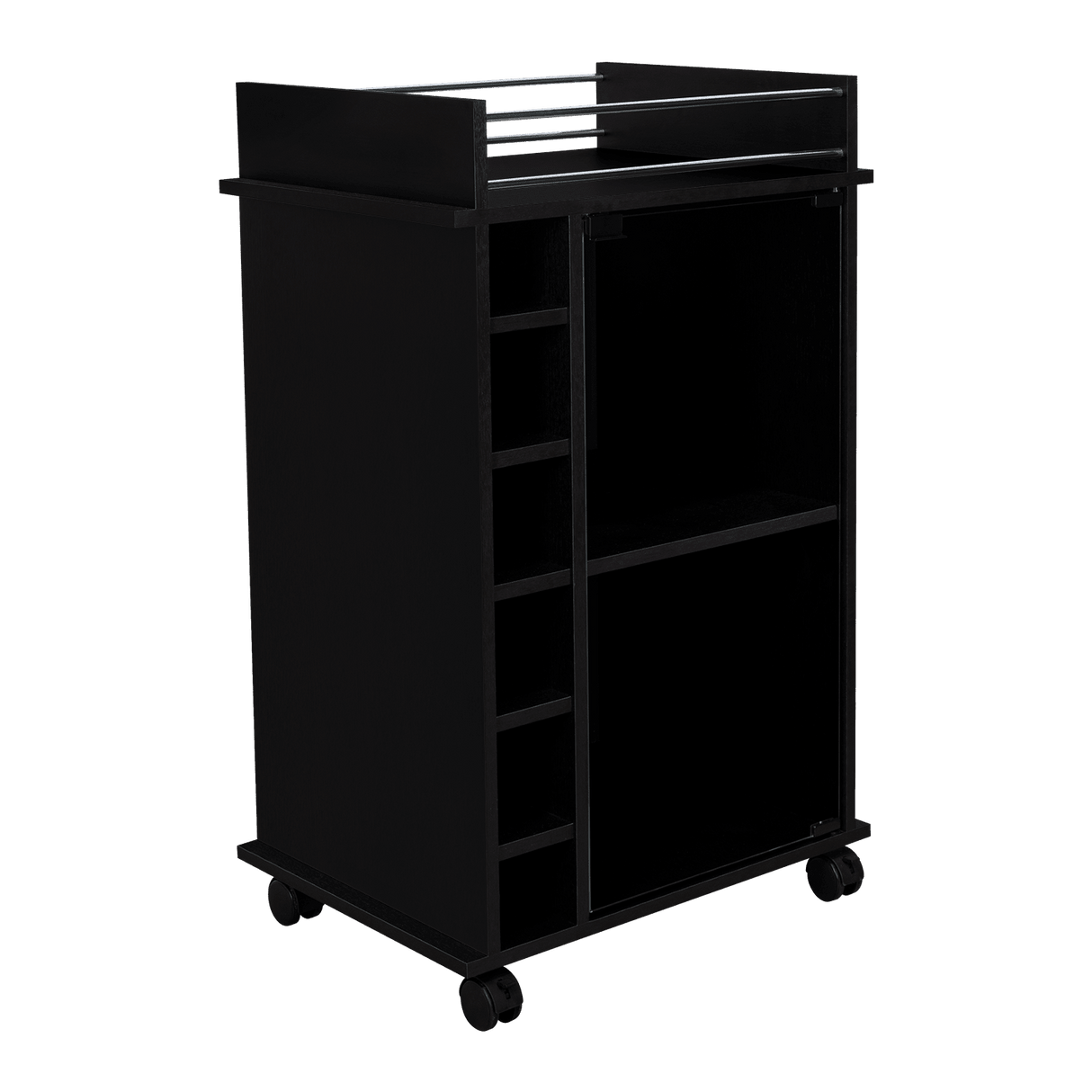 Bar Dukat Wengue 55x89cm con Dos Compartimientos con Seis Portabotellas y con Ruedas - BARES | Bylmo
