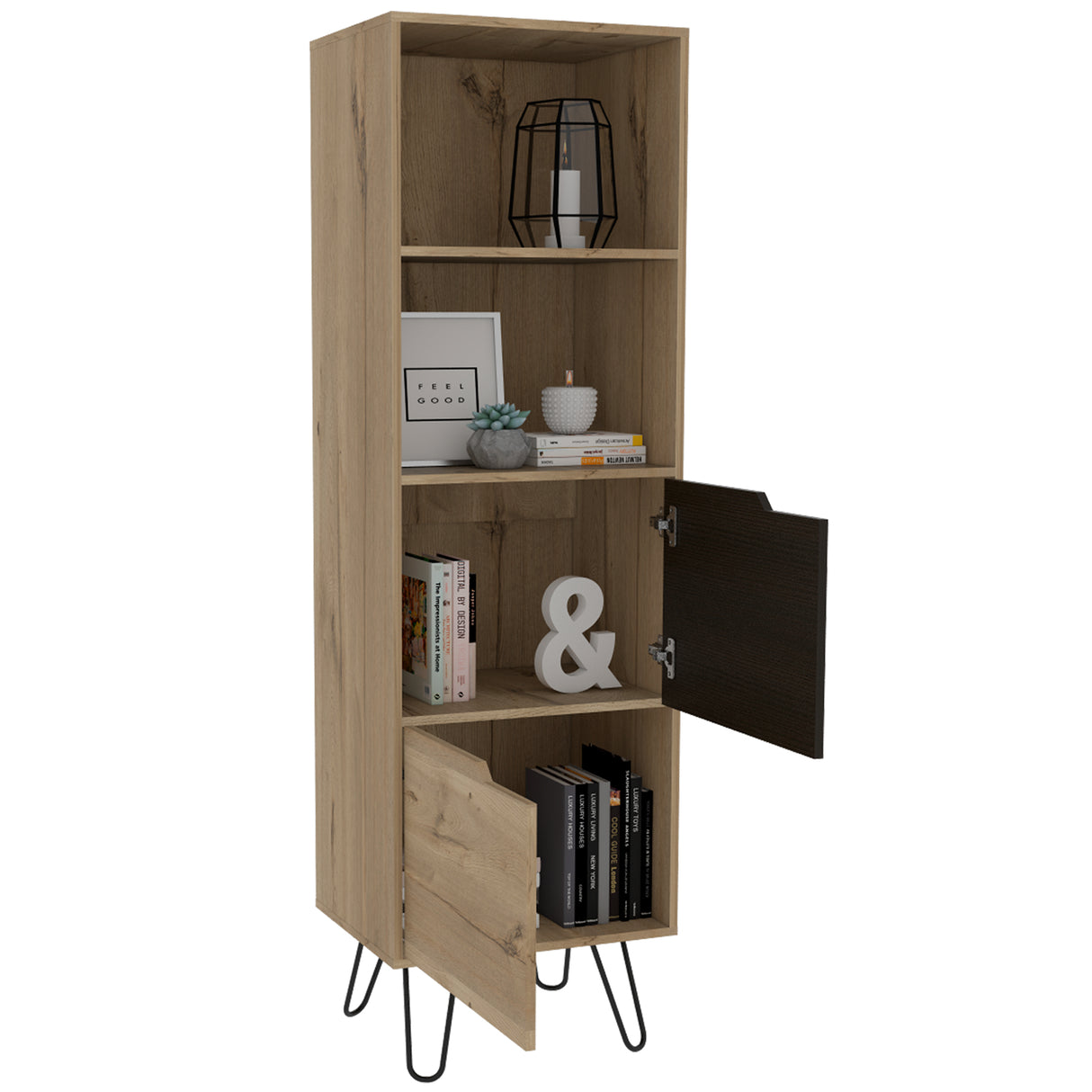 Biblioteca Audra Wengue y Duna 51x169cm Rectangular con Cuatro Compartimientos y Tres Entrepaños - BIBLIOTECAS Y ESTANTERIAS | Bylmo