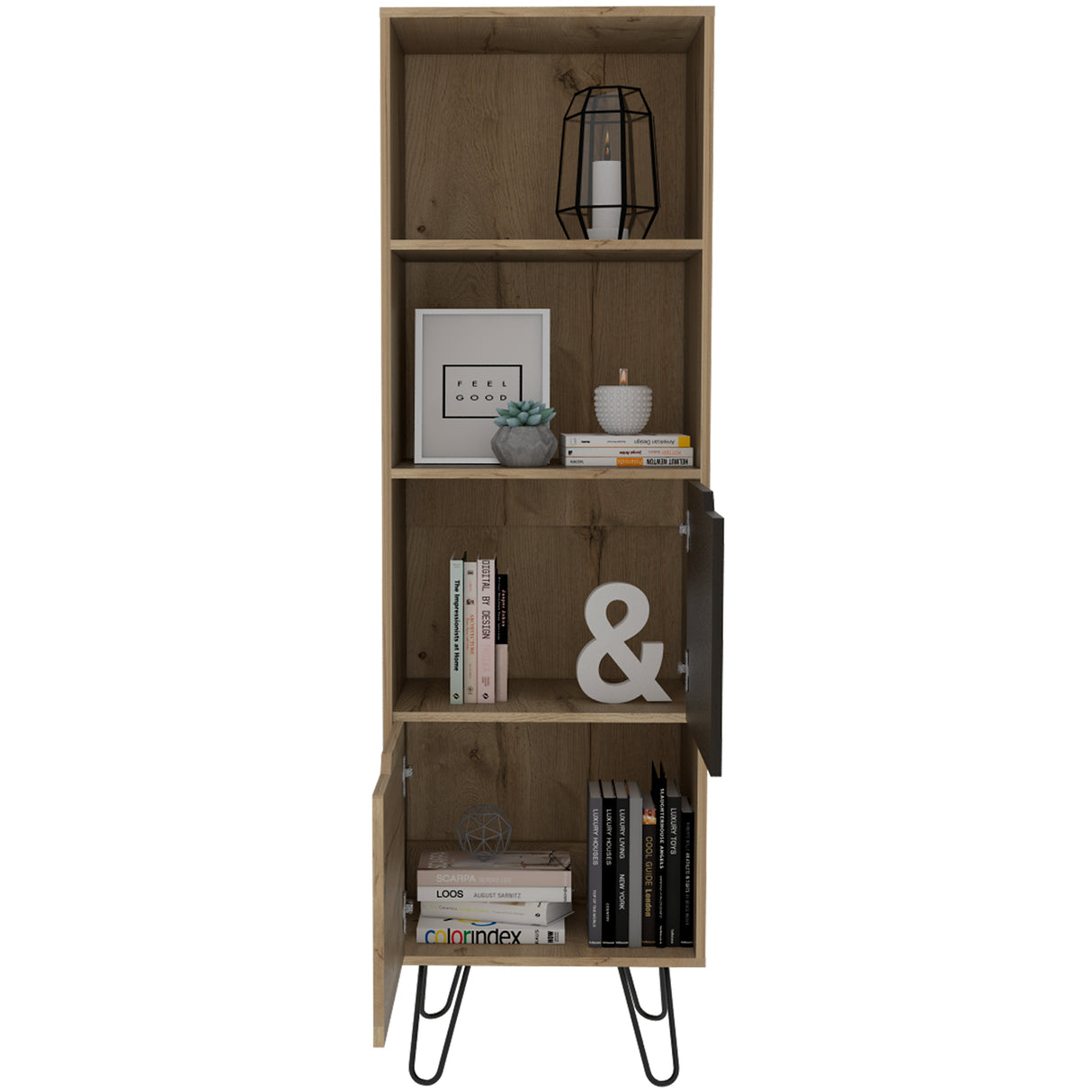 Biblioteca Audra Wengue y Duna 51x169cm Rectangular con Cuatro Compartimientos y Tres Entrepaños - BIBLIOTECAS Y ESTANTERIAS | Bylmo