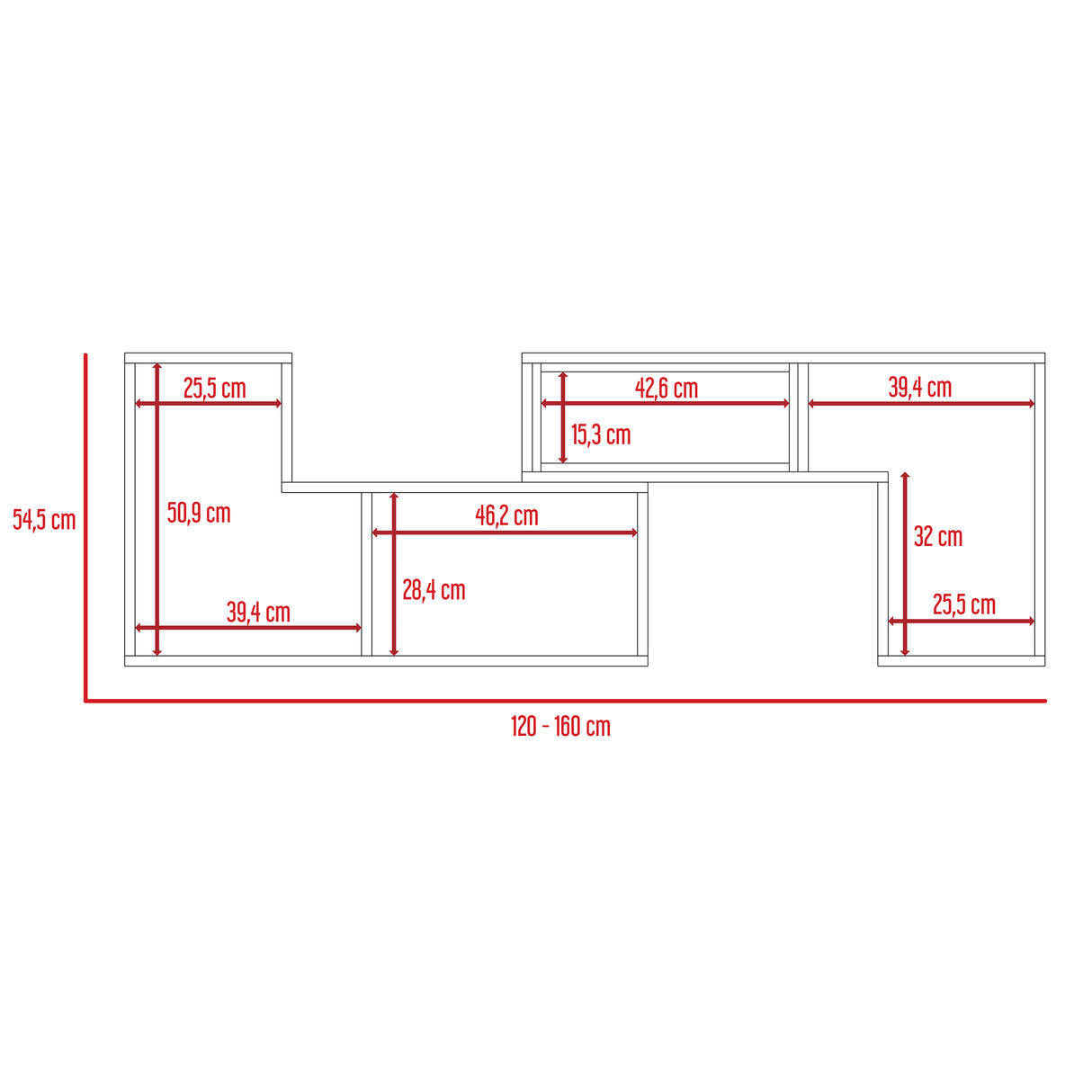 Rack de TV Extensible Beijing Wengue 160x57cm para TV Hasta 32" Pulgadas con Cuatro Compartimientos - MUEBLES DE TV | Bylmo