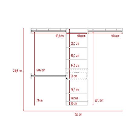 Closet Abierto Manchester Wengue 250x210.6cm con Un Cajón - CLOSETS | Bylmo