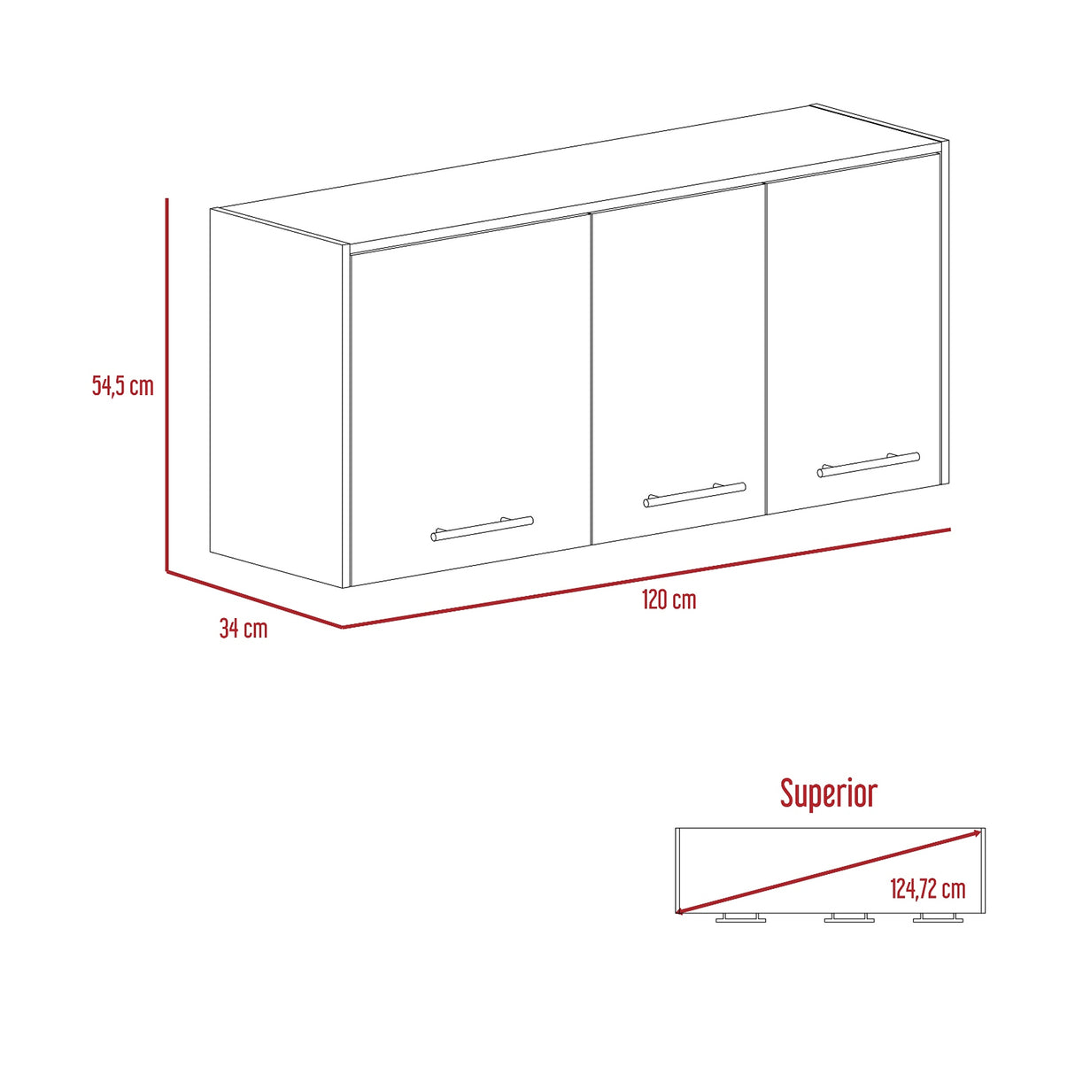 Mueble Superior de Cocina Orion Duna 120x54.5cm con Tres Puertas y con Locero - MUEBLES SUPERIORES DE COCINA | Bylmo