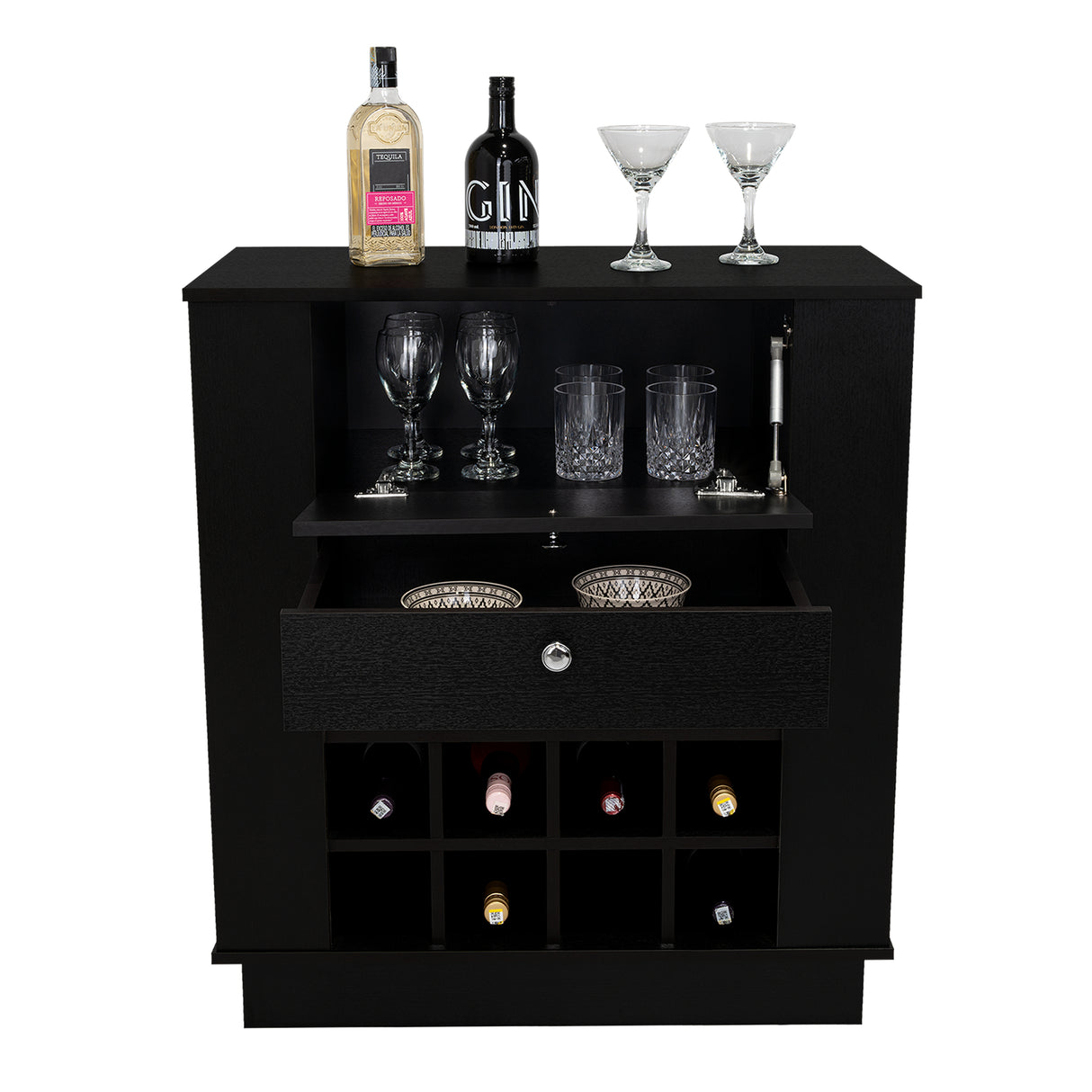 Bar New York Wengue 82x91.5cm con Dos Compartimientos y con Doce Portabotellas - BARES | Bylmo