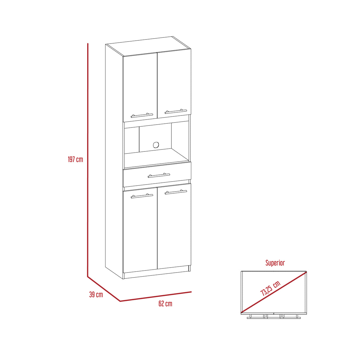 Módulo Microondas Manchester Wengue 62x197.6cm con Un Cajón y con Cuatro Puertas - ALACENAS Y MUEBLES MICROONDAS | Bylmo