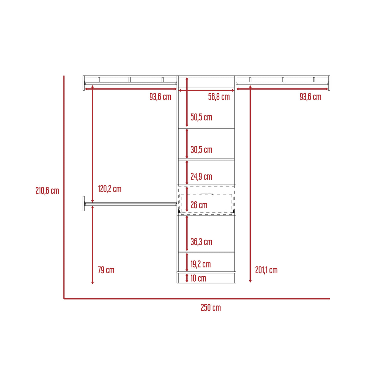 Closet Abierto Manchester Blanco 250x210.6cm con Un Cajón