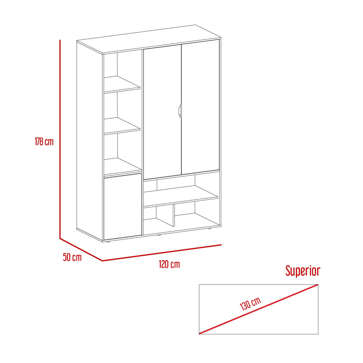 Closet Sleep Duna y Blanco 120x178cm con Seis Compartimientos y con Tres Puertas - BARES | Bylmo