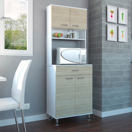 Módulo Microondas Kitchen 60 Blanco y Rovere 60x169cm con Un Cajón y con Cuatro Puertas - ALACENAS Y MUEBLES MICROONDAS | Bylmo