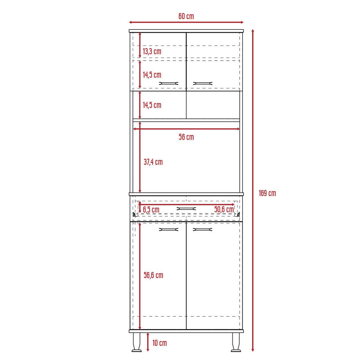 Módulo Microondas Kitchen 60 Blanco y Rovere 60x169cm con Un Cajón y con Cuatro Puertas - ALACENAS Y MUEBLES MICROONDAS | Bylmo