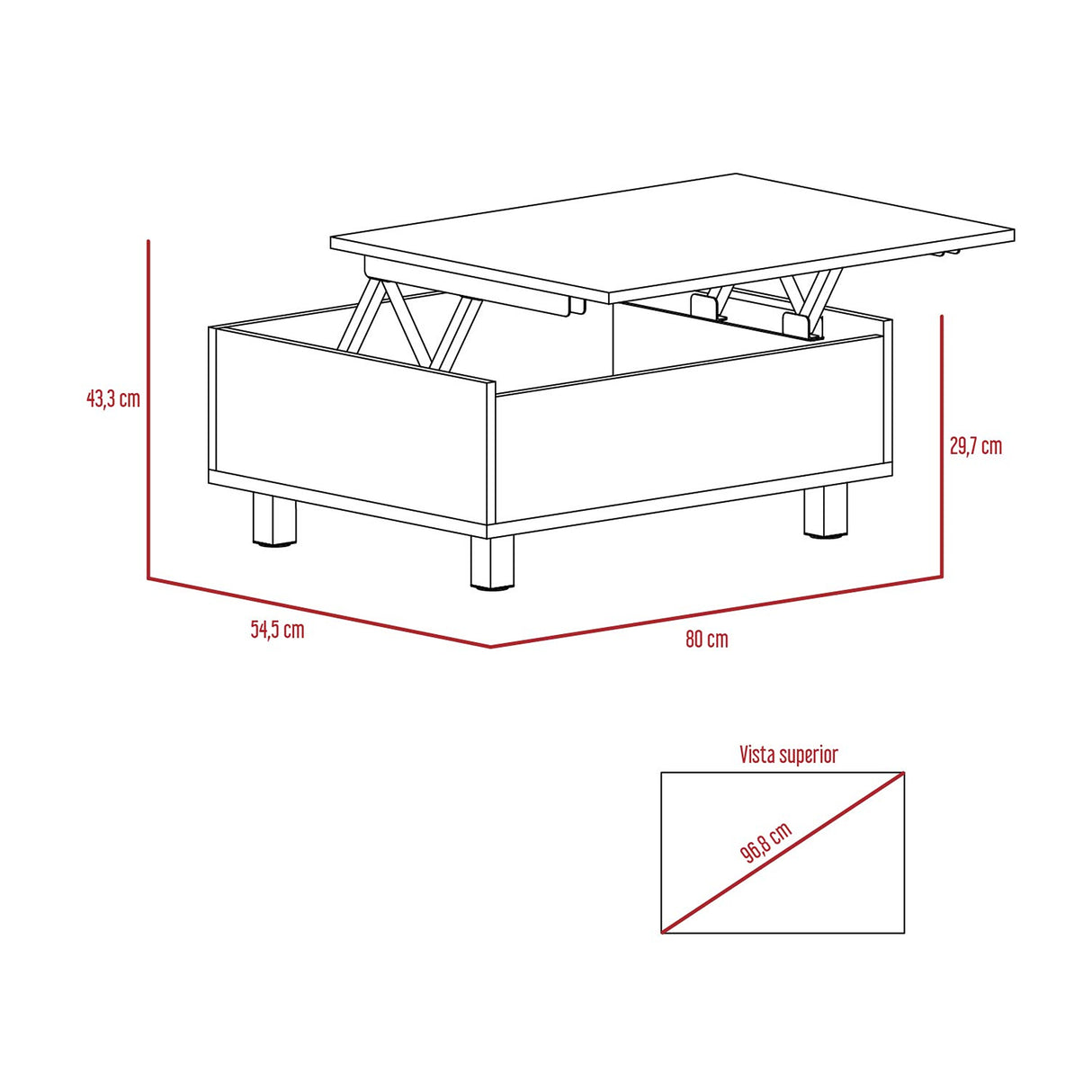 Mesa de Centro 5G Wengue y Rovere 80x29cm Rectangular Extensible con Compartimiento - MESAS DE CENTRO | Bylmo
