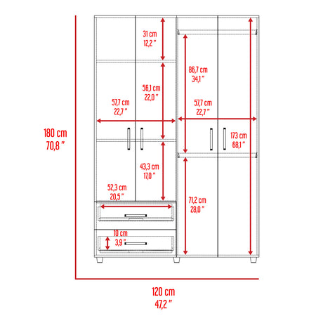 Closet Ankora Ceniza 120x180cm con 2 Cajones con 2 Entrepaños - Closets | Bylmo