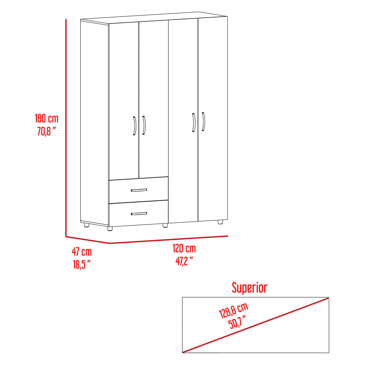 Closet Ankora Ceniza 120x180cm con 2 Cajones con 2 Entrepaños - Closets | Bylmo