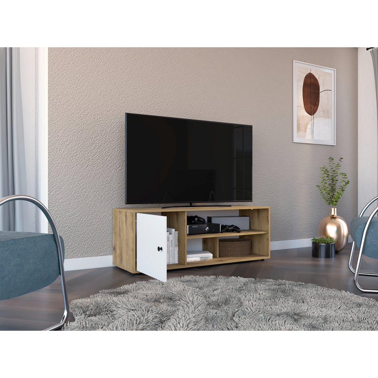 Rack de TV Noah Macadamia 120x44cm Para TV Hasta 55 Pulgadas con Un Cajón - Muebles de TV | Bylmo