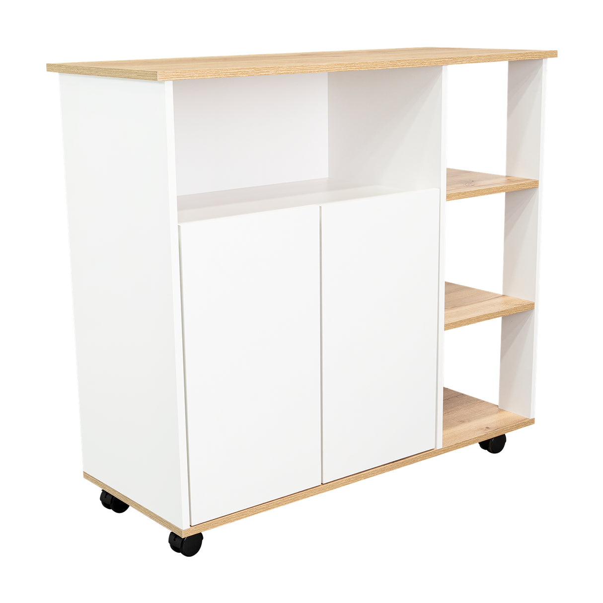 Mesón BiColor Blanco 100x90cm con Cuatro Entrepaños y Cinco Compartimientos - Barras y Muebles Auxiliares | Bylmo