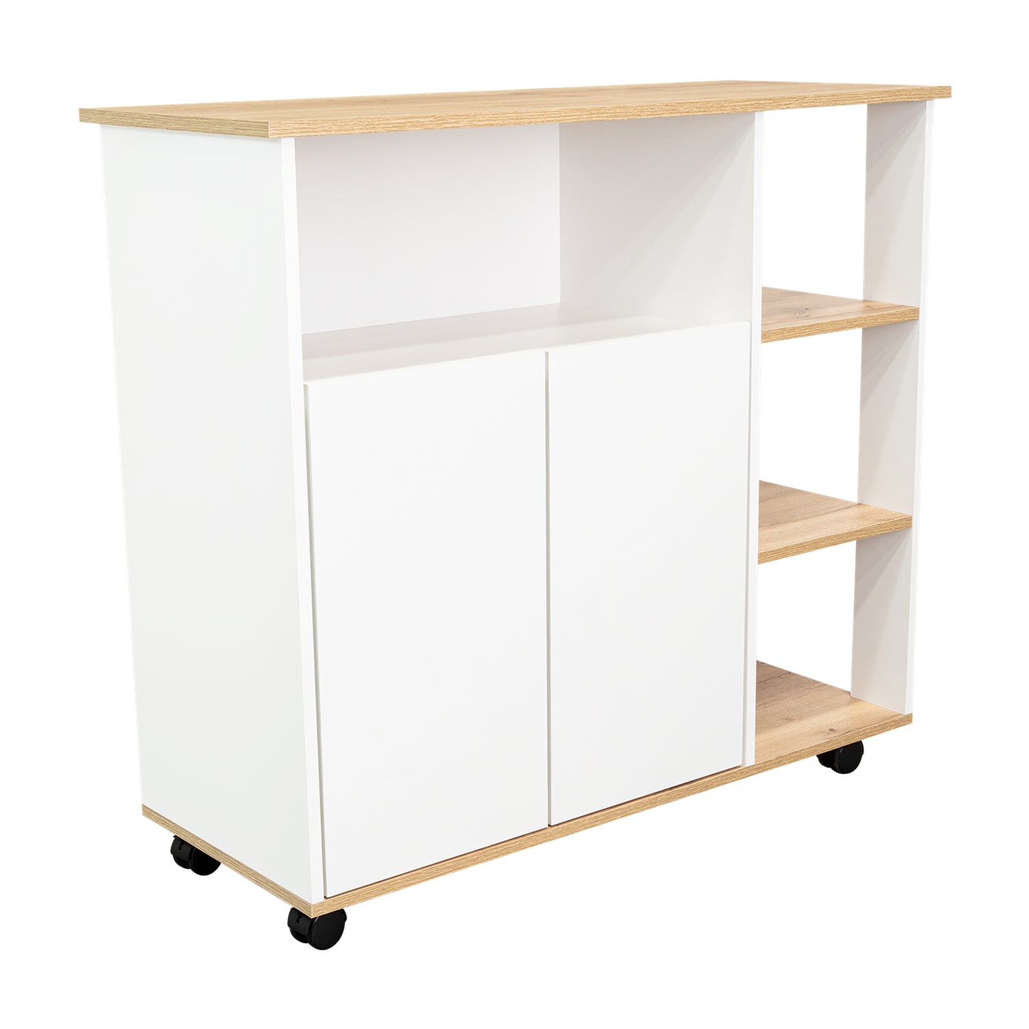 Mesón BiColor Blanco 100x90cm con Cuatro Entrepaños y Cinco Compartimientos - Barras y Muebles Auxiliares | Bylmo