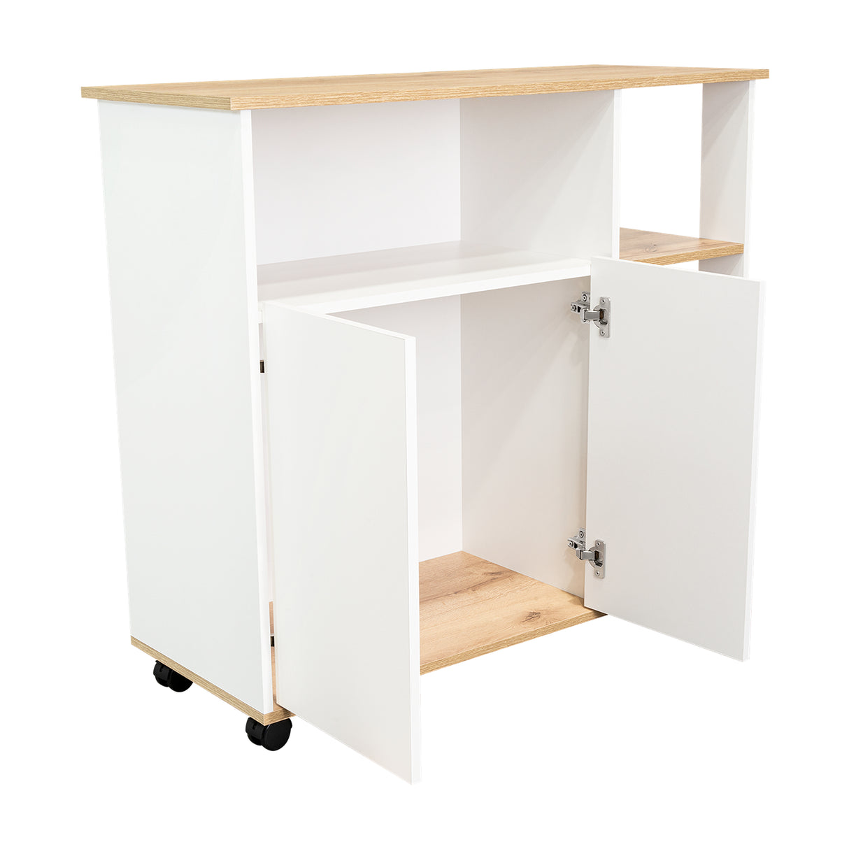 Mesón BiColor Blanco 100x90cm con Cuatro Entrepaños y Cinco Compartimientos - Barras y Muebles Auxiliares | Bylmo