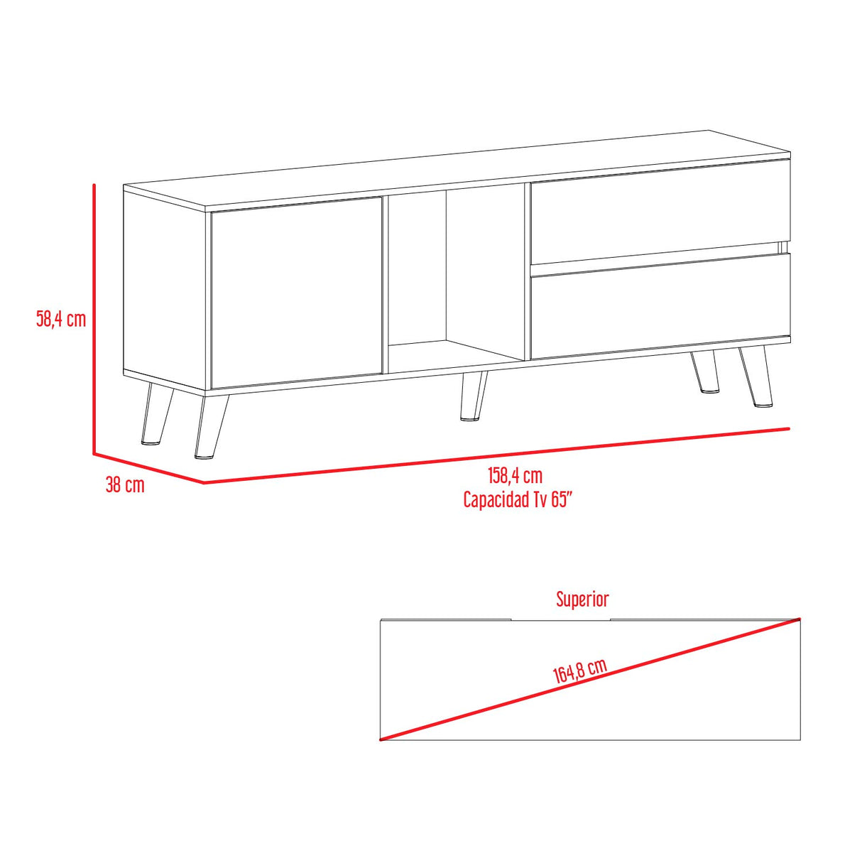 Rack de TV Salem Macadamia 158x60cm Para TV Hasta 65 Pulgadas con Tres Cajones y con Patas - Muebles de TV | Bylmo