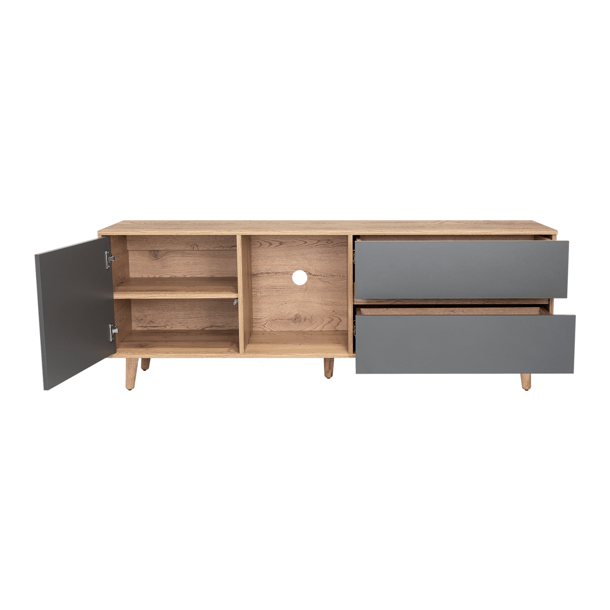 Rack de TV Salem Macadamia 158x60cm Para TV Hasta 65 Pulgadas con Tres Cajones y con Patas - Muebles de TV | Bylmo