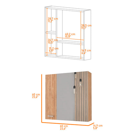 Gabinete de Baño Barcelona Miel 60x60cm Rectangular con Espejo y con Dos Puertas - GABINETES DE BANHO | Bylmo