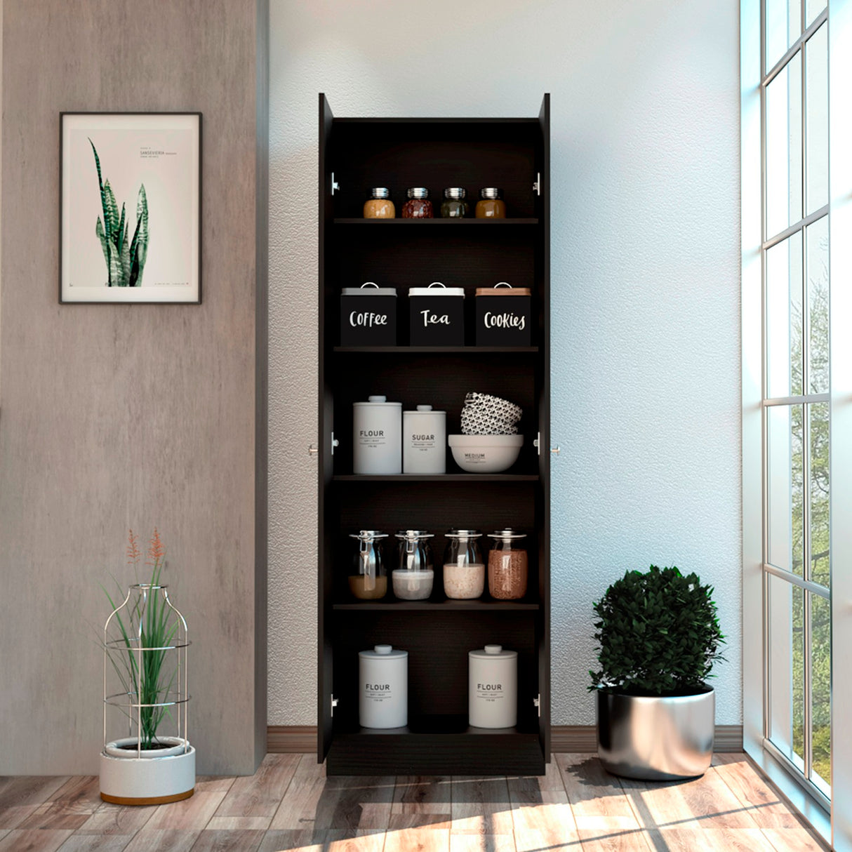 Alacena Wengue 60x180.6cm con Dos Puertas - ALACENAS Y MUEBLES MICROONDAS | Bylmo