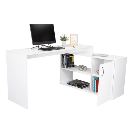 Escritorio en L Axis Blanco 151.5x76.5cm sin Cajones y con Organizador de Libros - Escritorios y Archivadores | Bylmo