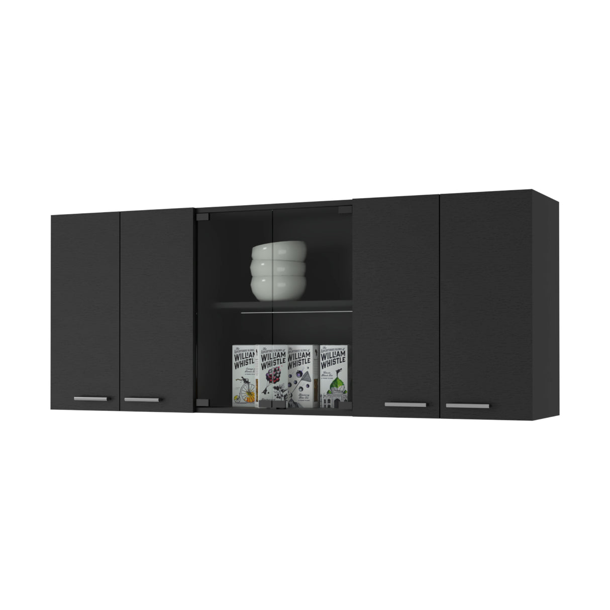 Mueble Superior de Cocina Superior Wengue 150x60cm con Dos Entrepaños Seis Puertas y con Locero