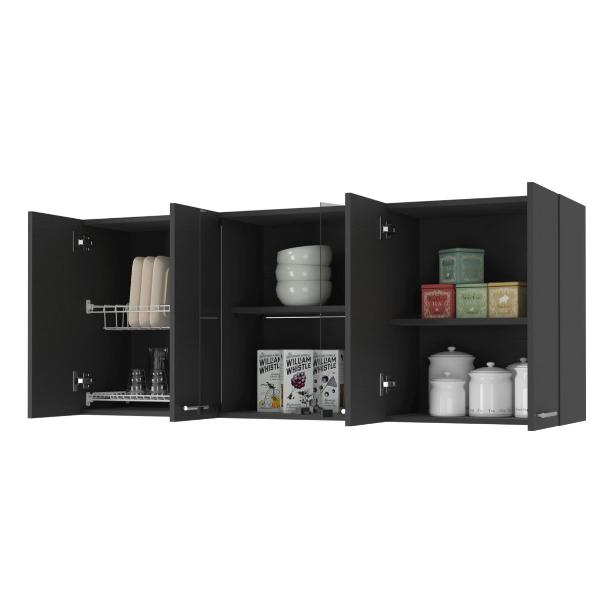 Mueble Superior de Cocina Superior Wengue 150x60cm con Dos Entrepaños Seis Puertas y con Locero