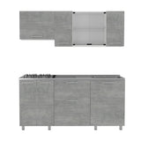 Cocina Linar Blanco y Cemento 180x60cm con Mesón de Acero Inoxidable Lado Derecho y sin Estufa - COCINAS | Bylmo