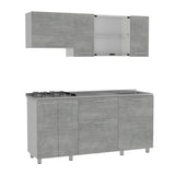 Cocina Linar Blanco y Cemento 180x60cm con Mesón de Acero Inoxidable Lado Derecho y sin Estufa - COCINAS | Bylmo