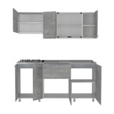 Cocina Linar Blanco y Cemento 180x60cm con Mesón de Acero Inoxidable Lado Derecho y sin Estufa - COCINAS | Bylmo