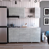 Cocina Linar Blanco y Cemento 180x60cm con Mesón de Acero Inoxidable Lado Derecho y sin Estufa - COCINAS | Bylmo